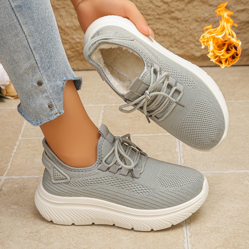 Tênis de Caminhada Feminino pa - Knit Fabric Lace Up Sneakers avaliação e preço